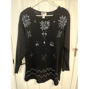 Vintage Sarah Morgan Embellished Ramie Blend Black Sweater Size Medium